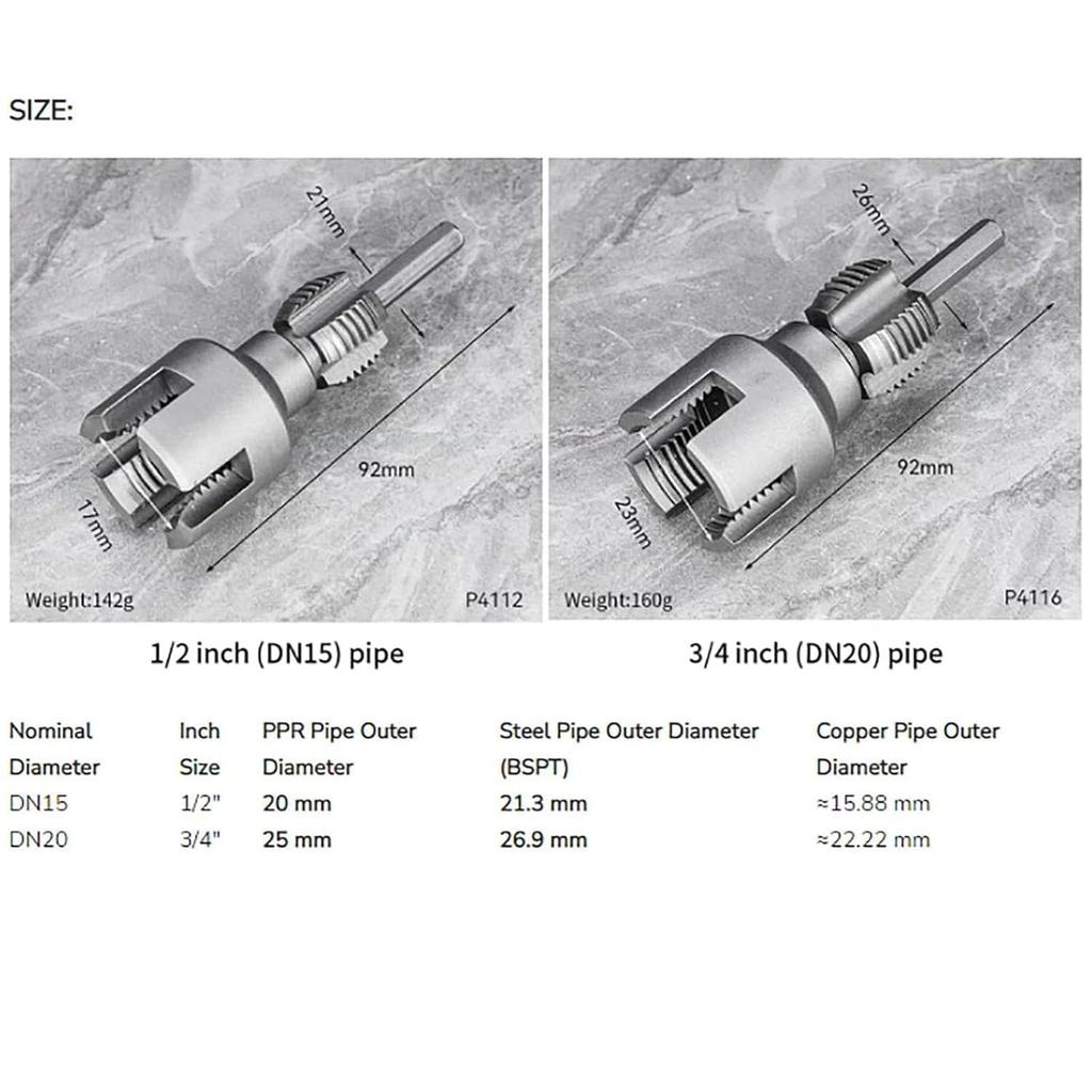 Integrated Internal & External Pipe Threading Tool, Pipe Thread Cutting Tool, PVC Rethreading  for Water Pipes, with Various Die Sizes,1/2", 3/4"