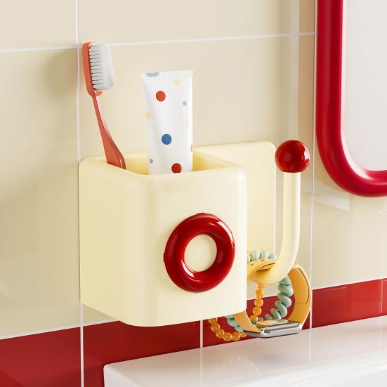 Wall-Mounted Storage Box with Hook No Drilling Wall Storage Container Bathroom Organizer for Toiletries Keys Hair Ties Combs