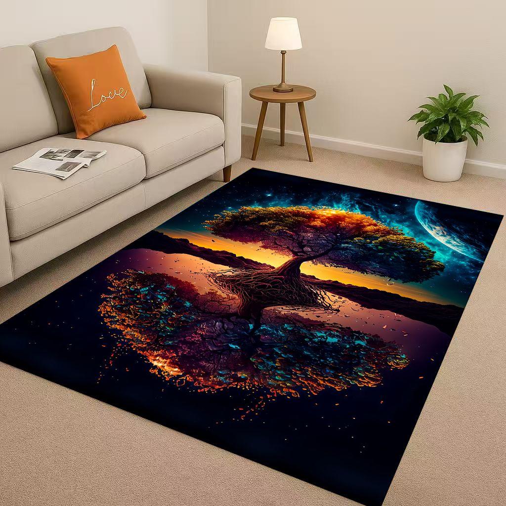 HD Colorful Tree of Life Yggdrasil Celtic Rune Living Room Non-Slip Area Rug Carpet for Bedroom Playroom Sofa,Home Decor Doormat
