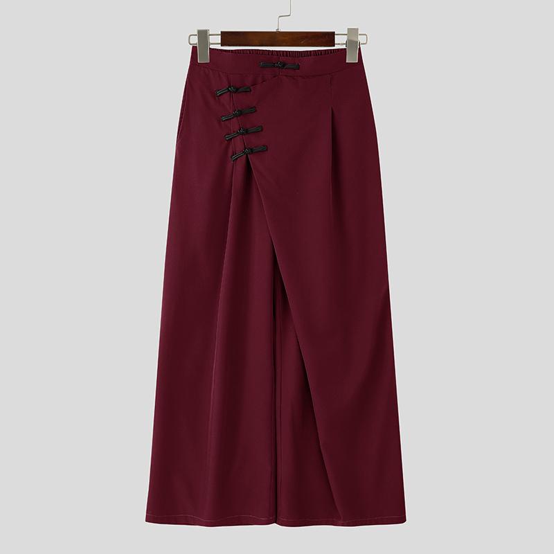 INCERUN Men High Waist Back Elastic Traditional Knot Casual Long Trousers Pants