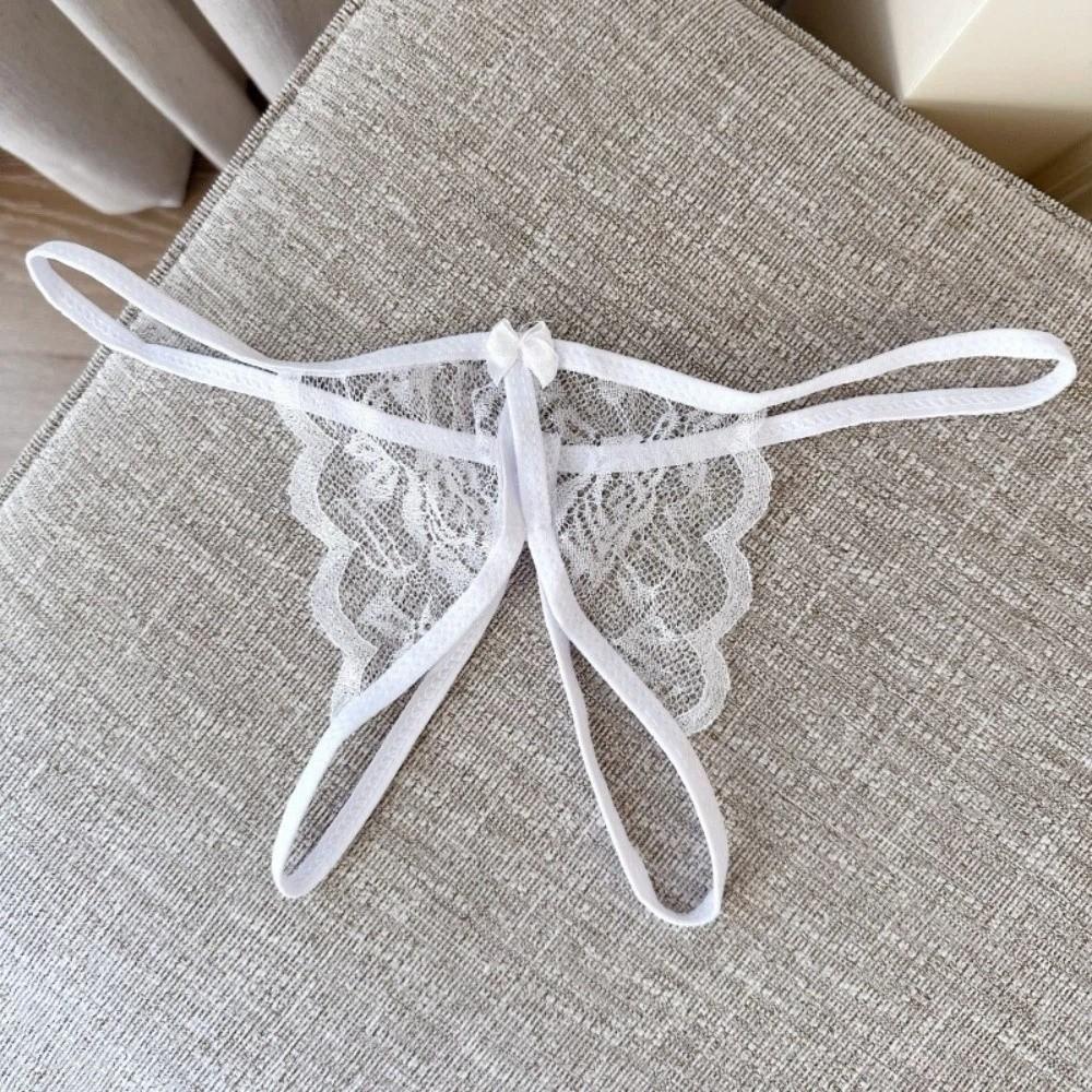 Open Crotch Bow Mesh Lace Panties Hollow Thin Belt Thong Underwear for Women Valentine's Day Gift