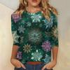 3/4 Sleeve Shirts For Women Print Christmas Tees Blouses Casual Plus Size Basic Tops Pullover