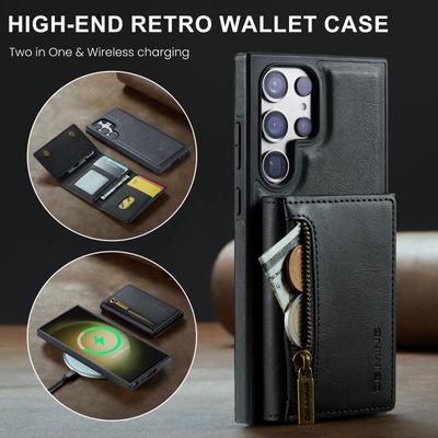 Odpinany skórzany portfel z funkcją ładowania bezprzewodowego do Samsung S23 Ultra S22Plus S23FE z funkcją uchwytu osłona ochronna do iphone 15 14 13 12 Pro max