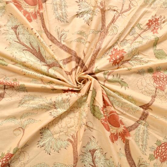 

5 Yards Beautiful Floral Printed Fabric Indian Voil Fabric Suitable For Dress Making Crafting & stiching Beige Fabric