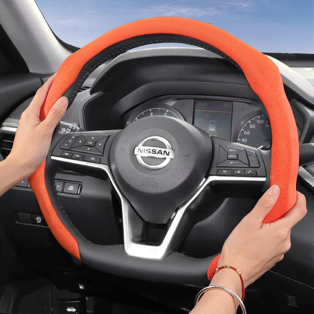 yxkpz10 Suitable for Nissan Premium Suede Snap-On Steering Wheel Cover, Non-Slip and Durable, Round and D-Shaped Steering Wheel Available for Qashqai