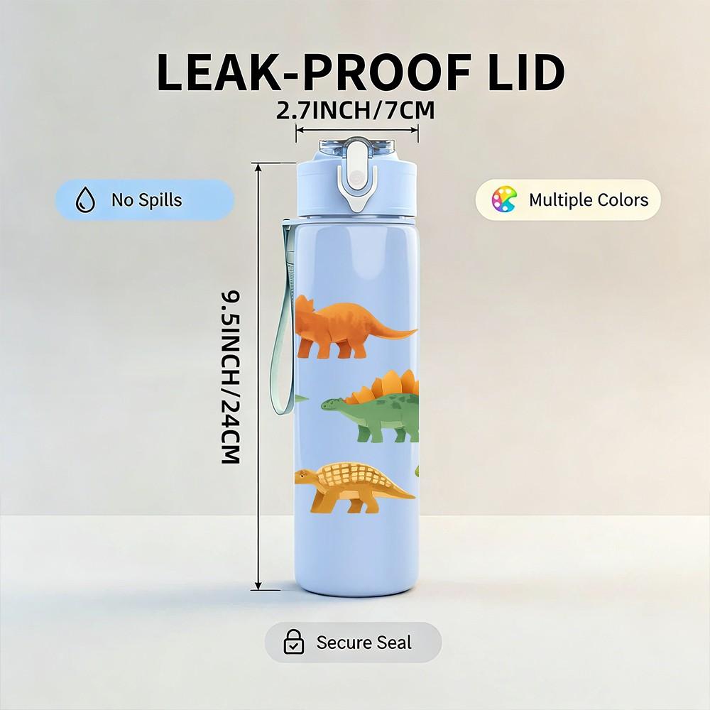 1PC Dinosaur Group Animal Print 750ml Color Plastic Sports Water Bottle Leakproof Flip Straw Lid Suitable for Sports Office Home Use