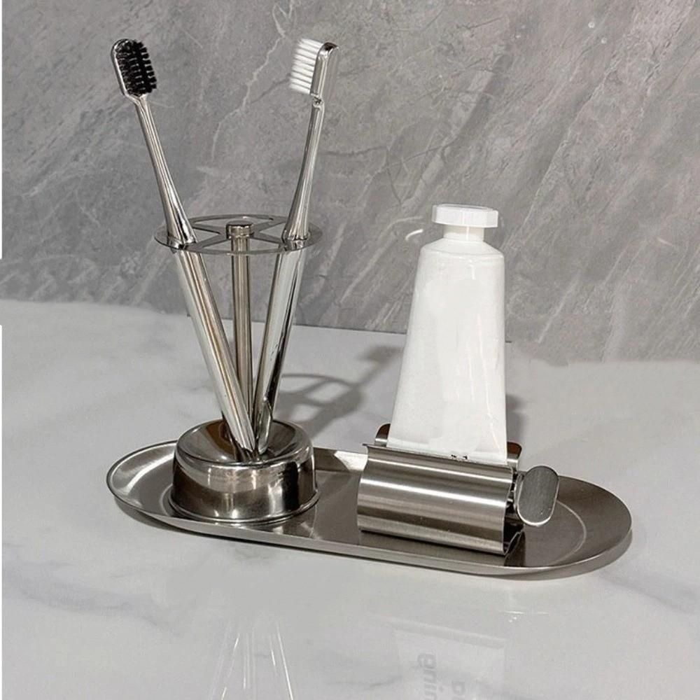 Toothpaste Rack+Toothbrush Shelf+Pallet Stainless Steel Toothpaste Squeezer Toilet