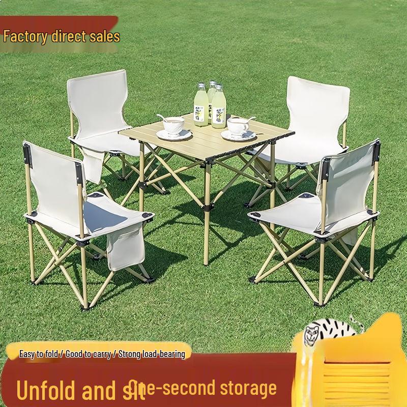 Portable Outdoor Folding Table and Chair Set - Egg Roll Design for Camping and Fishing