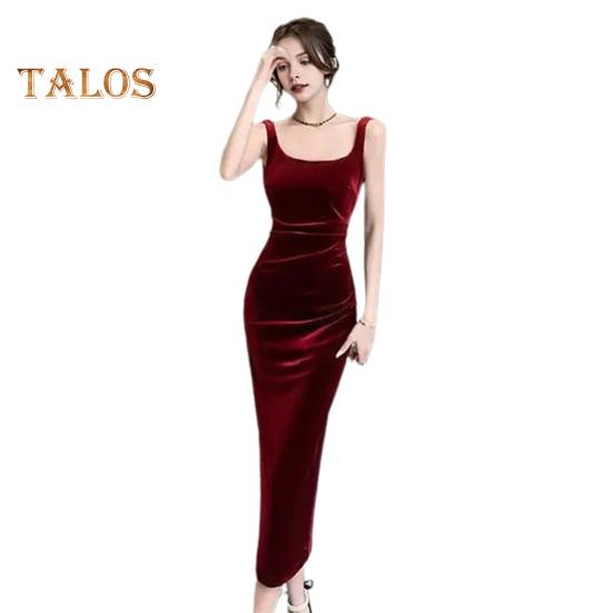 Letní Dámské Večerní šaty Slim Fit Bez rukávů Bez záda Čistá barva Dělený lem Sametový výstřih ve tvaru U Výstřih Prom Cocktail Party Midi šaty