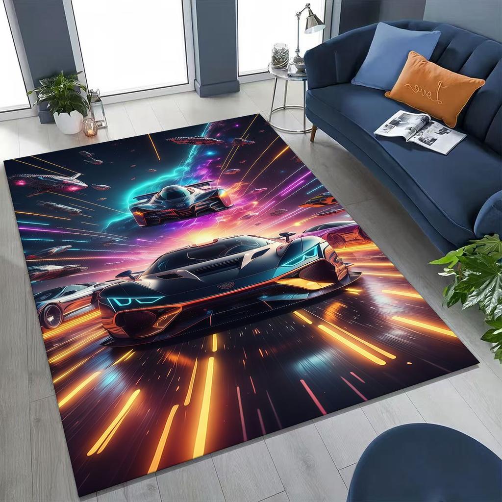 Alfombra Decorativa para Habitación, Sala de Estar, Sofá, Hogar, Felpudo, Alfombrilla de Piso Grande Antideslizante, Concepto Futuro Coche Deportivo Bicicleta de Carreras Motocicleta