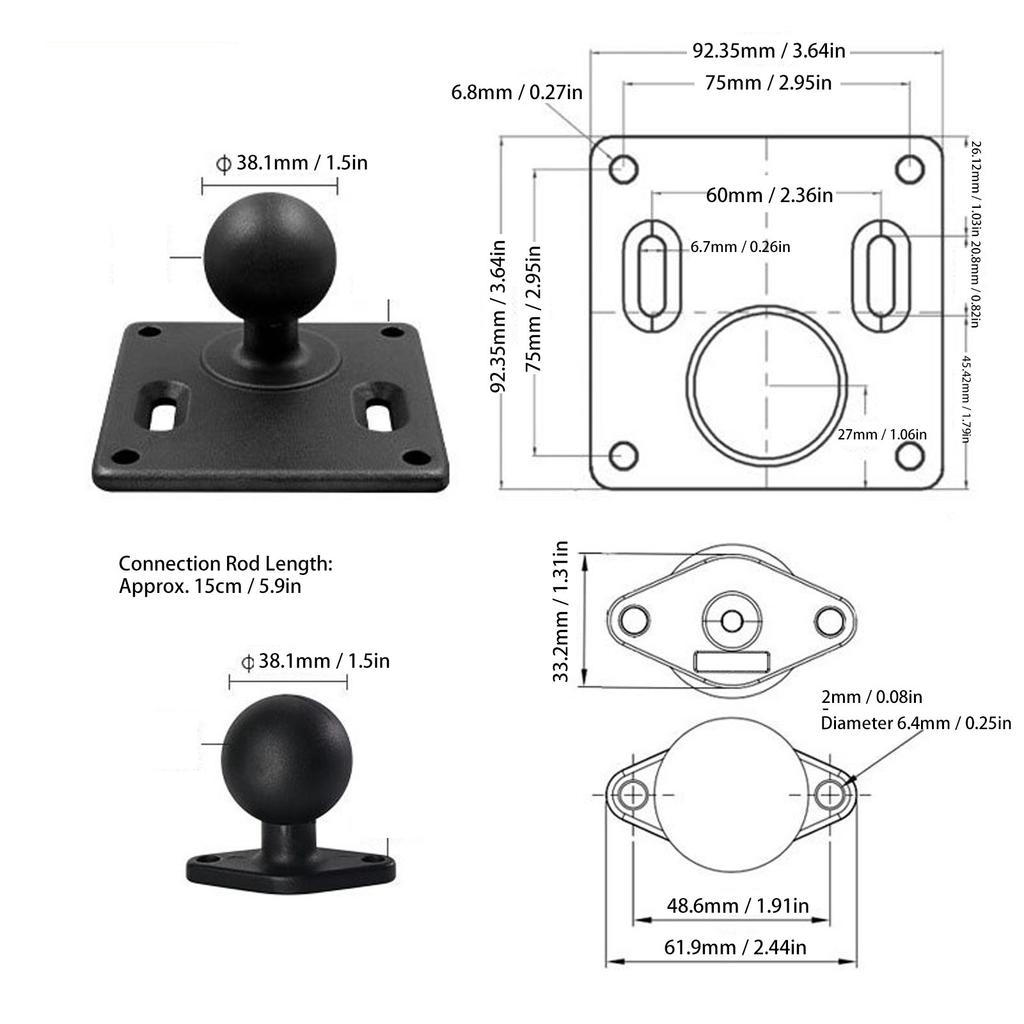 1.5 Inch Double Ball Mount Prevent Theft Aluminum Alloy Double Socket Arm with C Size Ball for Tablet Fish Finder