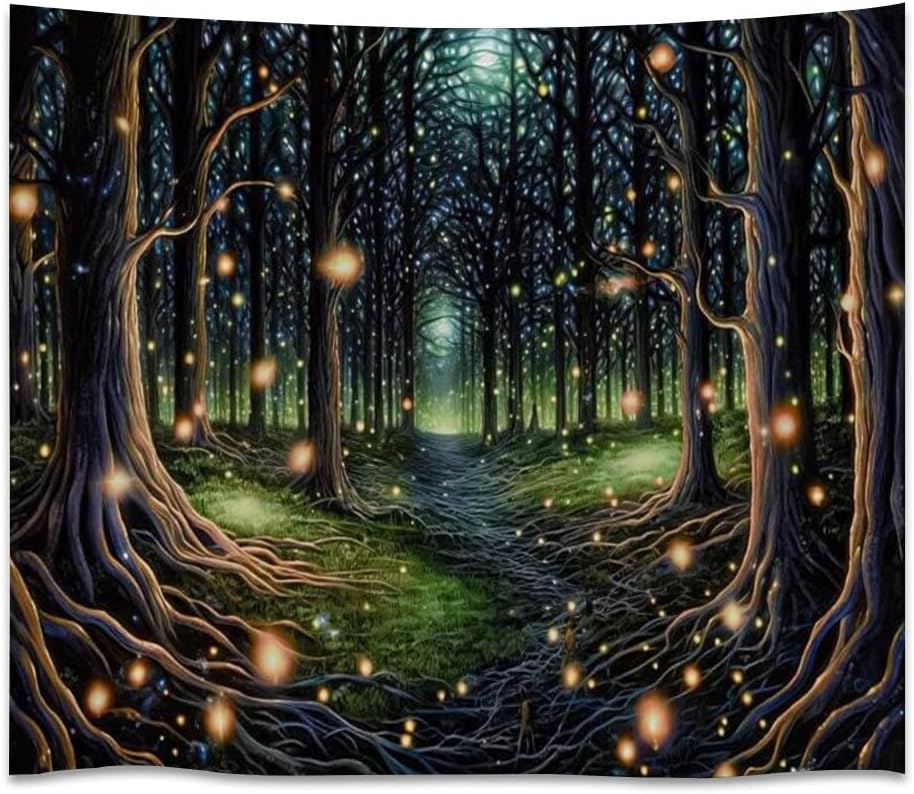 Gothic Enchanted Forest Art Tapestry Dark Academia Fantasy Lantern Aesthetic Tapestries Boho Vintage Wall Hanging Decor Bedroom
