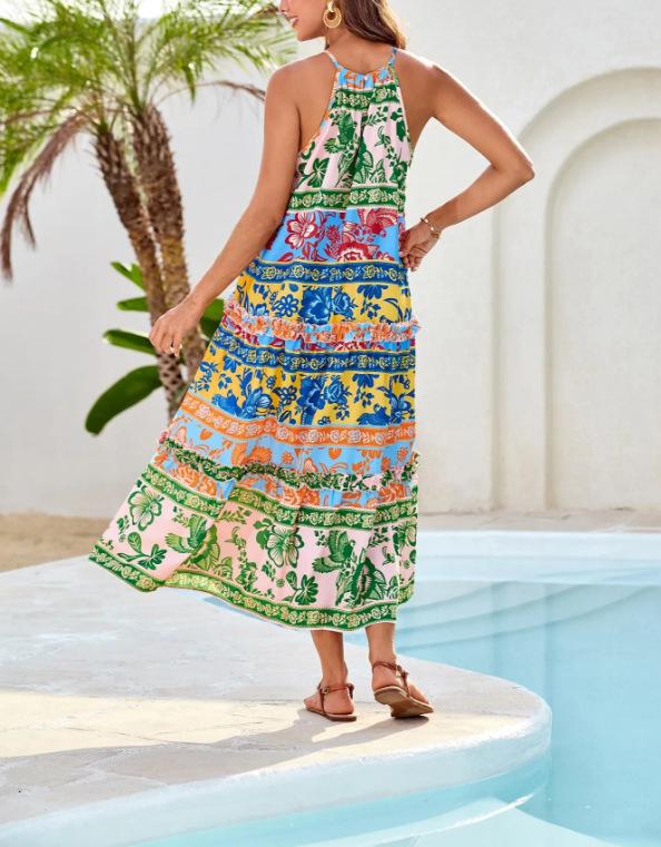 Women s Sleeveless Colorful Floral Print Maxi Dress for Vacation s