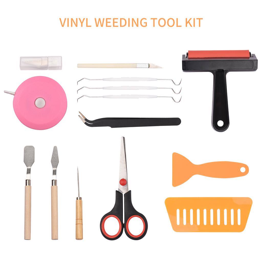 Conjunto de ferramentas de capina de vinil artesanal, 19 peças com pinça brayer, silhuetas, cameos, corte de letras, faça você mesmo
