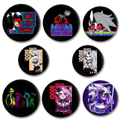 Spille rotonde in latta con motivo a Helluva Boss, 32/44/58 mm, per zaino, vestiti, accessori, cappelli, decorazioni, regali, stampa HD, badge con cartoni animati