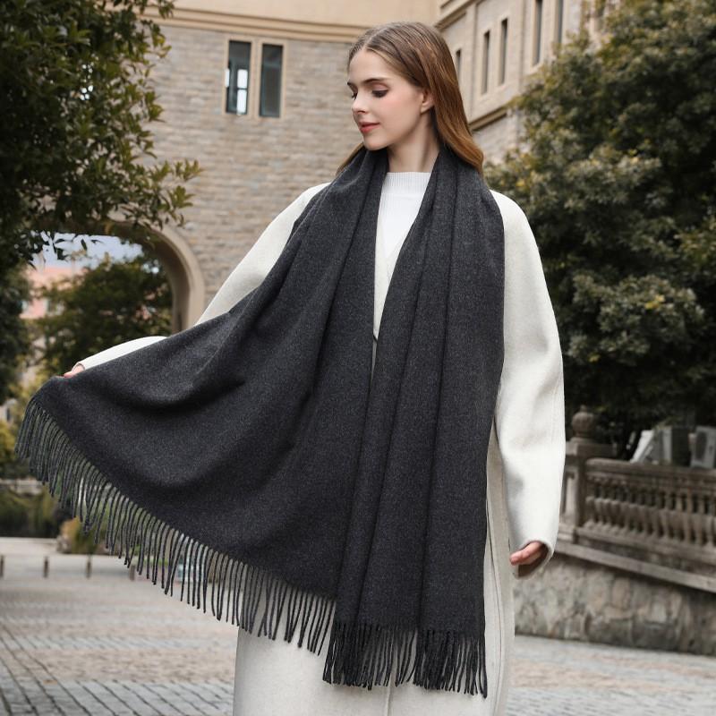 Womens Wool Blend Scarf Winter Warm Shawl Soft Solid Color Knit Wrap With Fringe Korean Style