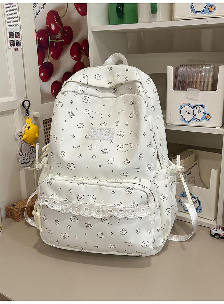 Schoolbag1011 New Cute Versatile Print Fresh Solid Color Female Junior High School Students Large Capacity Campus Student Backpack