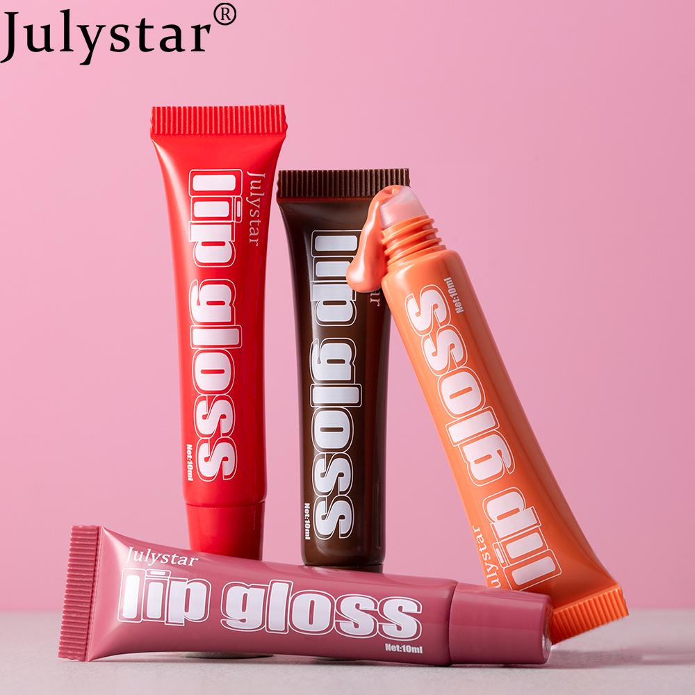 Julystar 8 Colors Long-lasting Moisturizing Color Plumping Lip Glaze Watery Transparent Mirror Hose Lip Oil