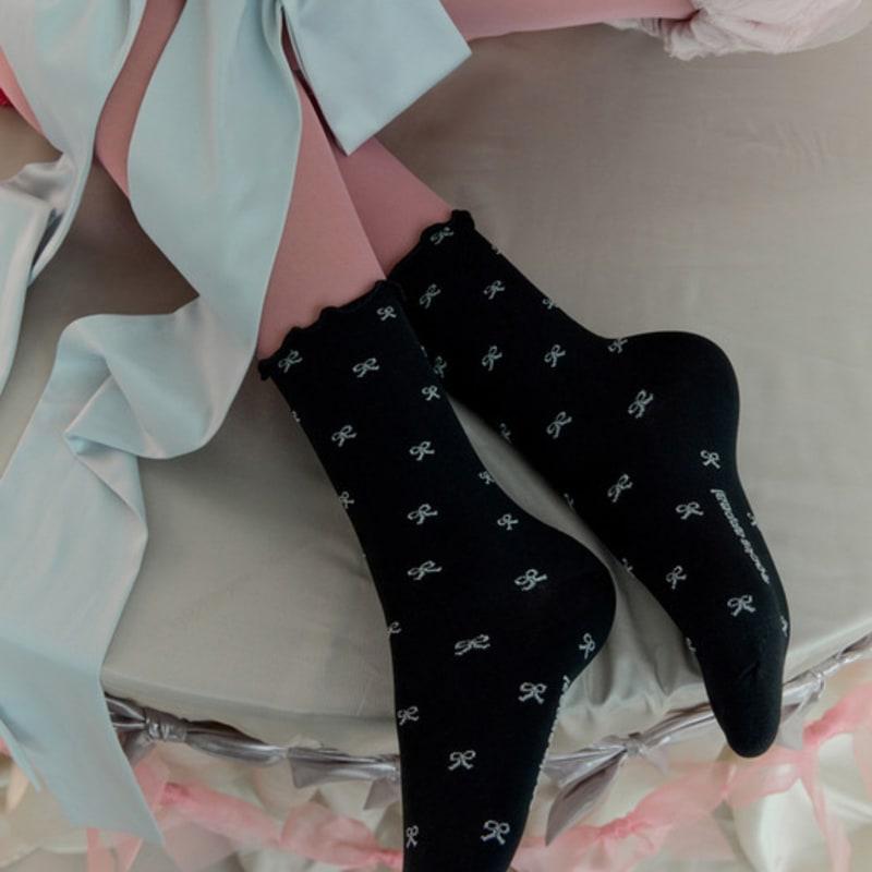 SOCKS APPEAL RIBBON GIRL Silver Pattern Black