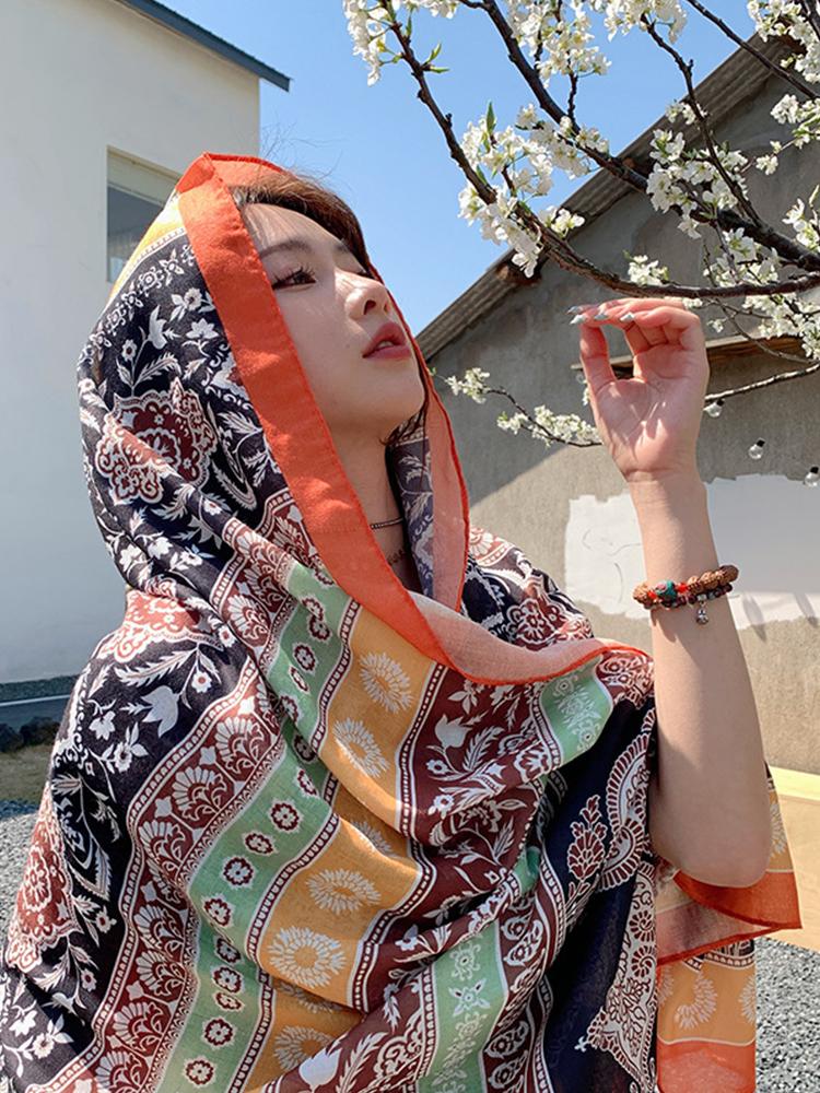 New Summer Women Silk Scarf Beach Long Wrap Shawl Vintage Print Lady Sunscreen Bohemian Bandana Hijab Mujer Scarve Pareo Foulard