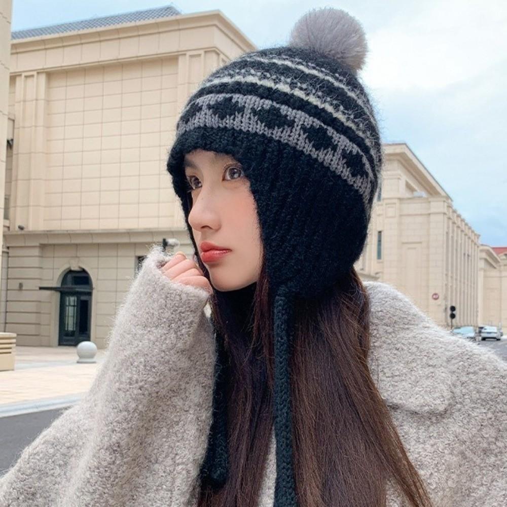 Foldable Warm Ear Protection Hat Windproof Ball Cap Fashionable Korean Knitted Hat for Outdoor Ski