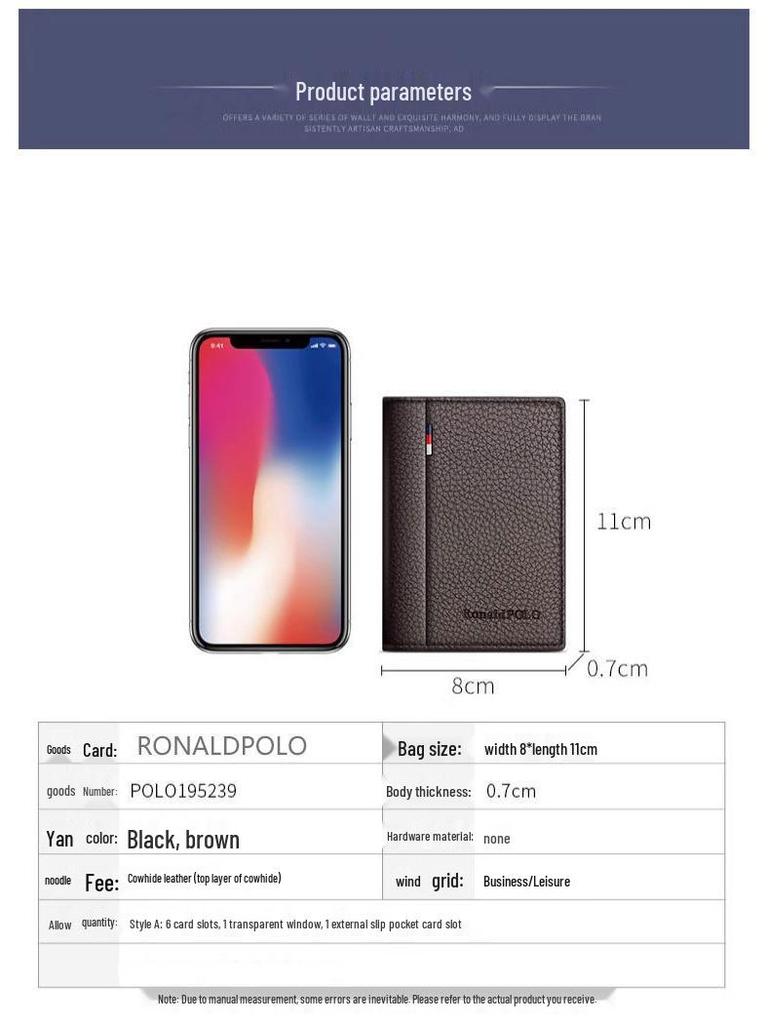 Bozton Paul Men's Ultra-Thin Genuine Leather Card and ID Wallet