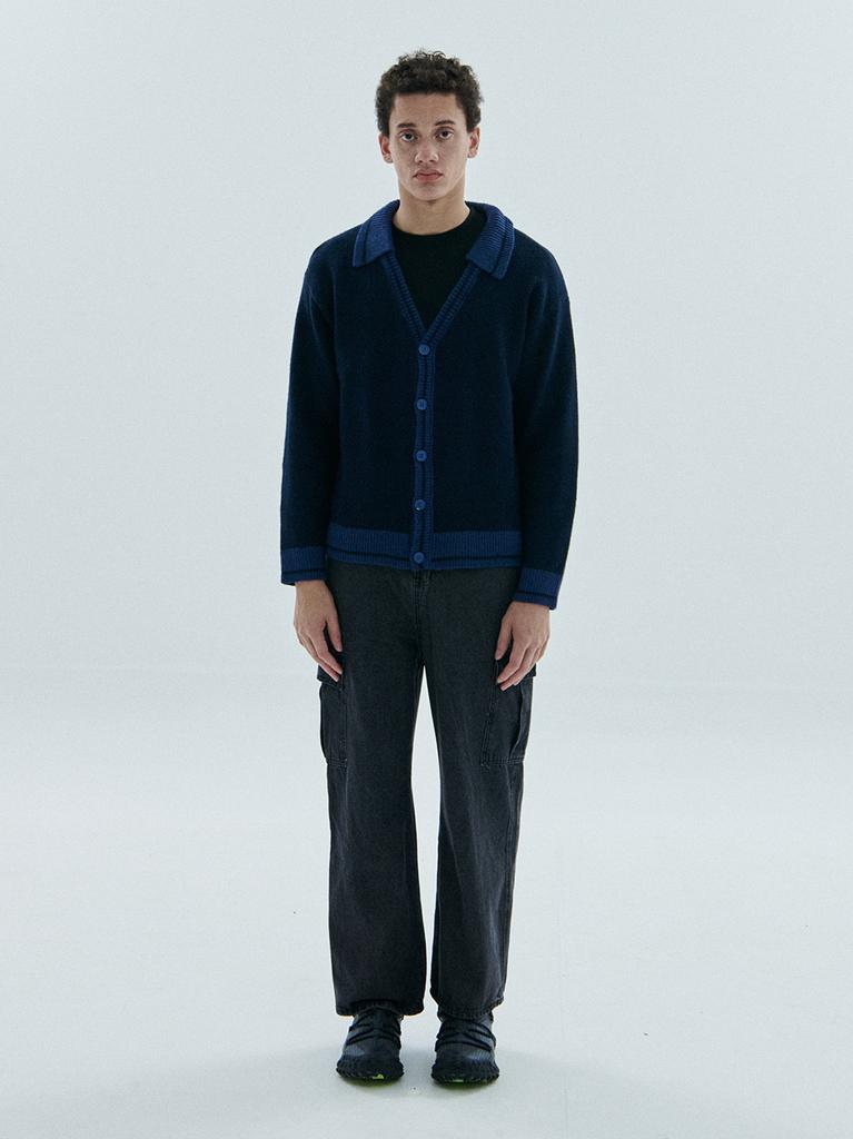 Black Moment Mix Cable Line Knit Collar Cardigan