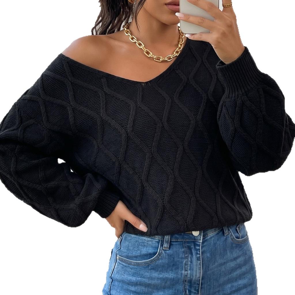 New 2026 popular bottoming shirt V-neck loose and thin cross-border fashion sweater woven twist rhombus sweater