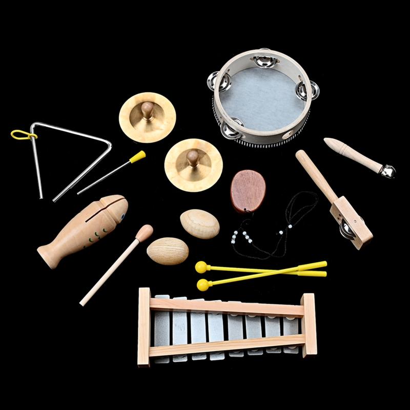 9 Pcs Children Percussion Musical Toy Orff Percussion Natural Wooden Percussion Instruments Musical Toy for Boys Girls