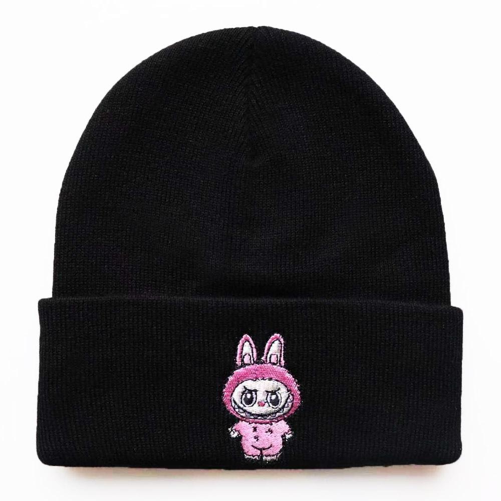 Autumn and winter trendy cartoon knitted hats for men and women, Labubu labu Embroidered knitted hat, warm hat