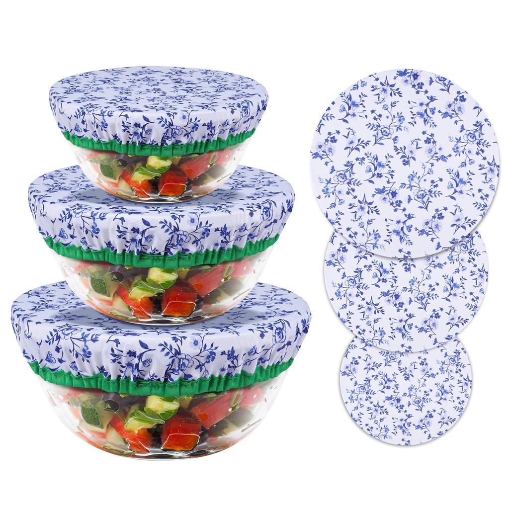 3Pcs Bowl Covers Cotton Cloth Dish Kitchen Fresh-Keeping Elastic Food Wrap Bowl Covers Storage Container Reusable