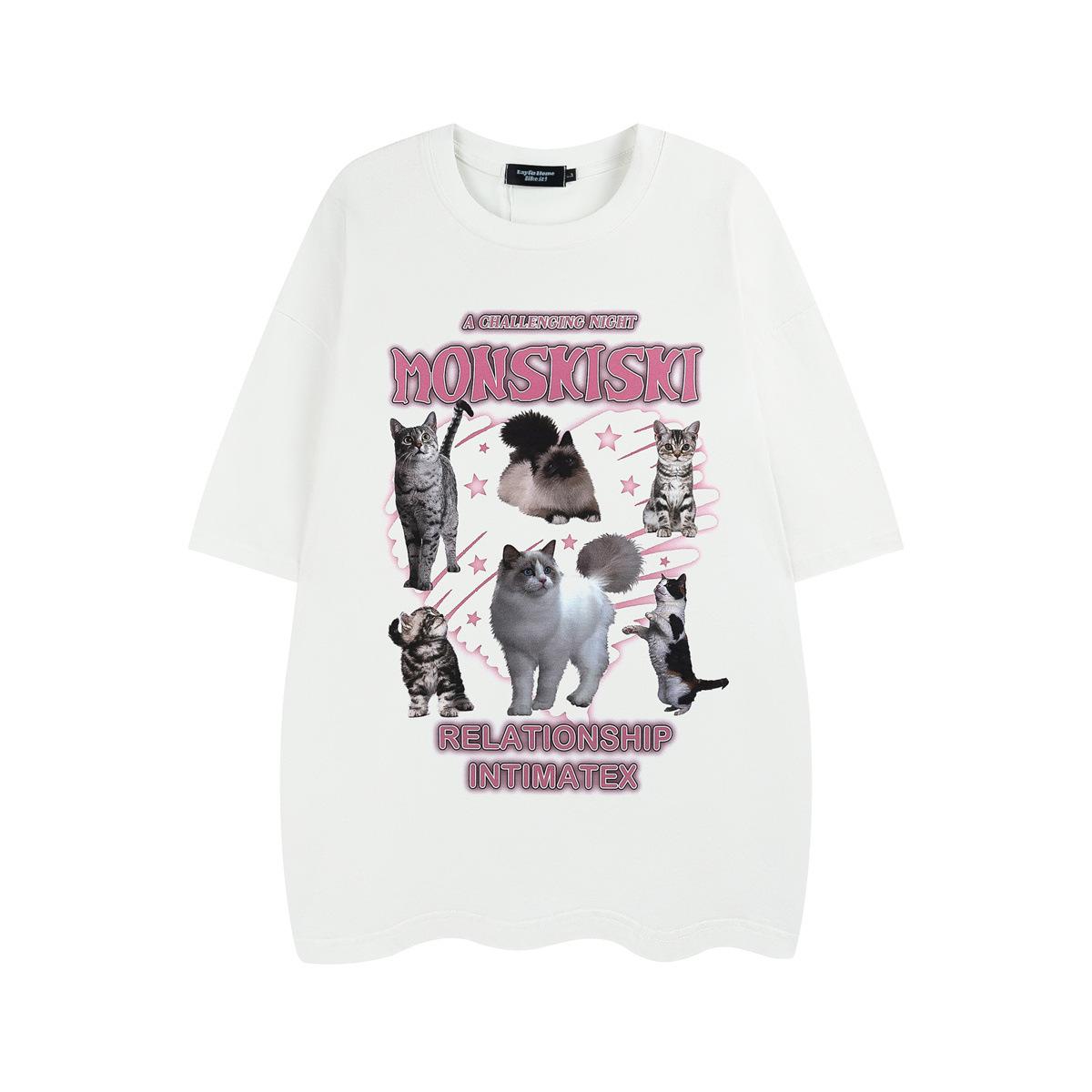 

Японская милая футболка с короткими рукавами, корейская мода, женская, мультяшный дизайн, кошка, топы-пеплум, одежда, уличная одежда, футболки для девушек Харадзюку 4XL