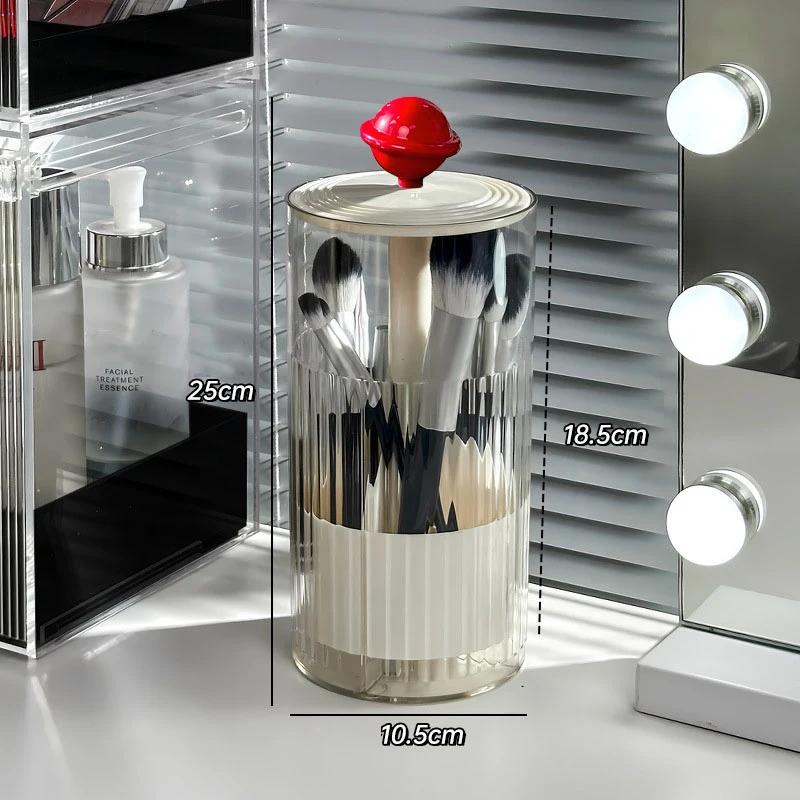 Vanity Makeup Brushes Holder Automatic Lifting Dustproof Storage Box with Lid Lipstick Cosmetic Organizer