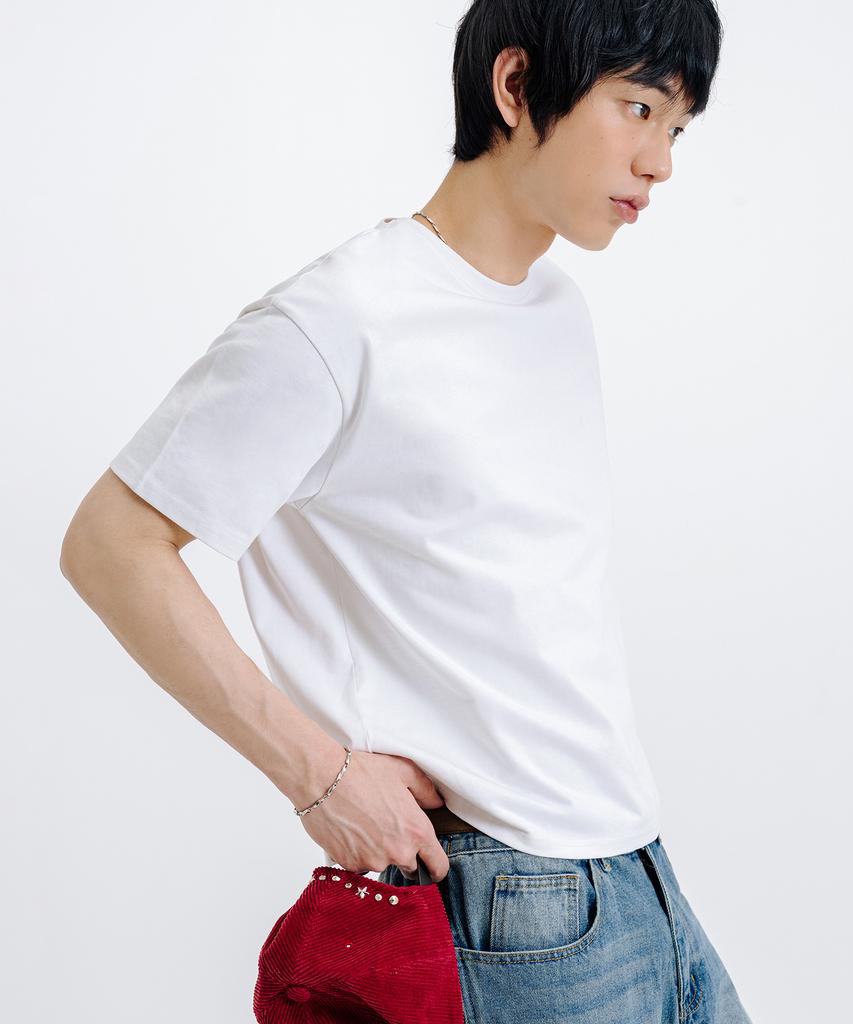 LEMAIN SECOND Crop Plain Oversized Short Sleeve T-Shirt [White]