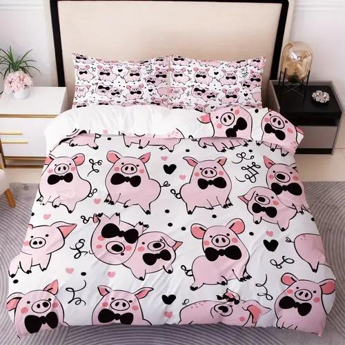 Cartoon Pig Duvet Cover Duvet Cover With Cartoon Pig Pattern Suitable For Children Kids And Adults Soft Warm And Breathable