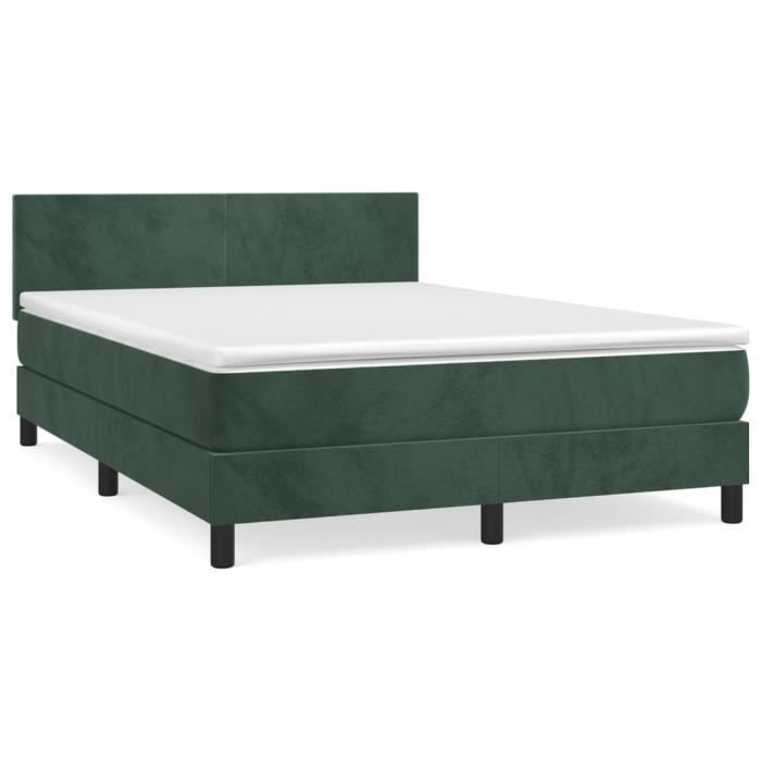 3141188 vidaXL Lit à sommier tapissier et matelas Vert foncé 140x200cm Velours
