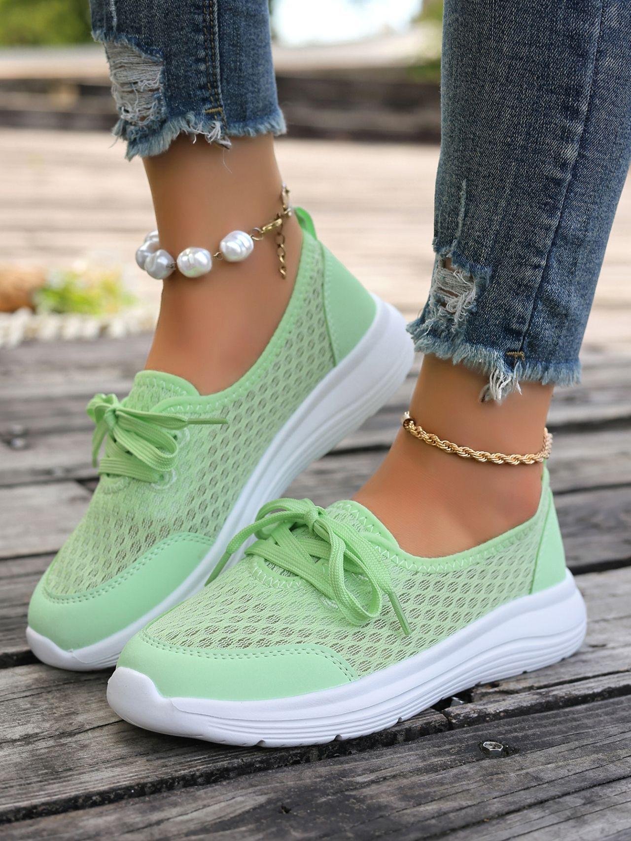 

Осень 2025 сезон внешнеторговые женские повседневные туфли на толстой подошве, сетчатые, большого размера, с круглым носком, сетчатые, дышащие, на мягкой подошве, повседневные 43 светло-зеленый