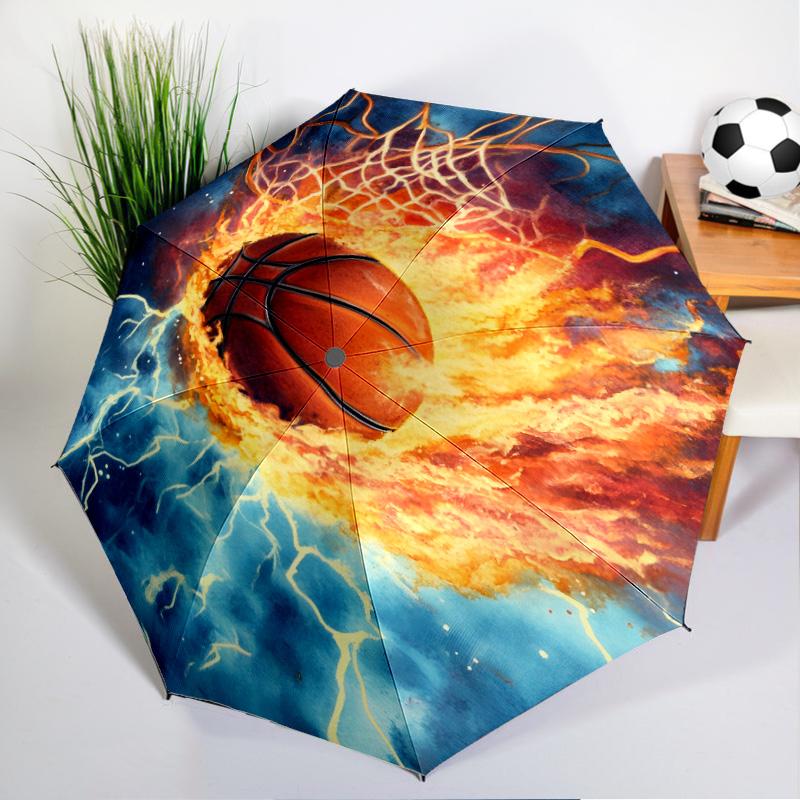 Basketball Crown Fire Sport Umbrella Folding Umbrella, Automatic Umbrella 8-Frame for Travel, Camping Use Gift for Halloween Christmas