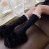 Women Winter Fall Vertical Striped Ribbed Knit Long Socks Japanese JK Sweet Frilly Ruffle Lace Trim Knee High Stockings