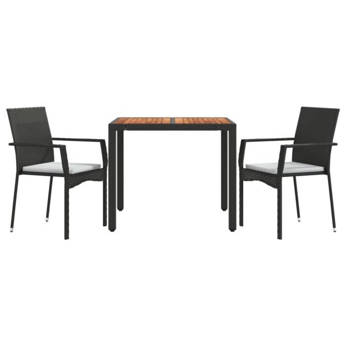 VidaXL Ensemble de salle à manger de jardin avec coussins 3 pcs Noir 3184987