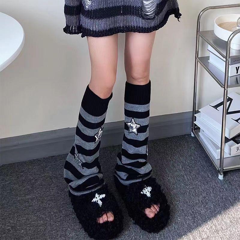 

Lolita Winter Leg Warmers for Ladies Winter Knitted Boot Cuffs Trim Toppers Wide Leg Warmers Gothic Style Girls Foot Cover One Size сірий колір