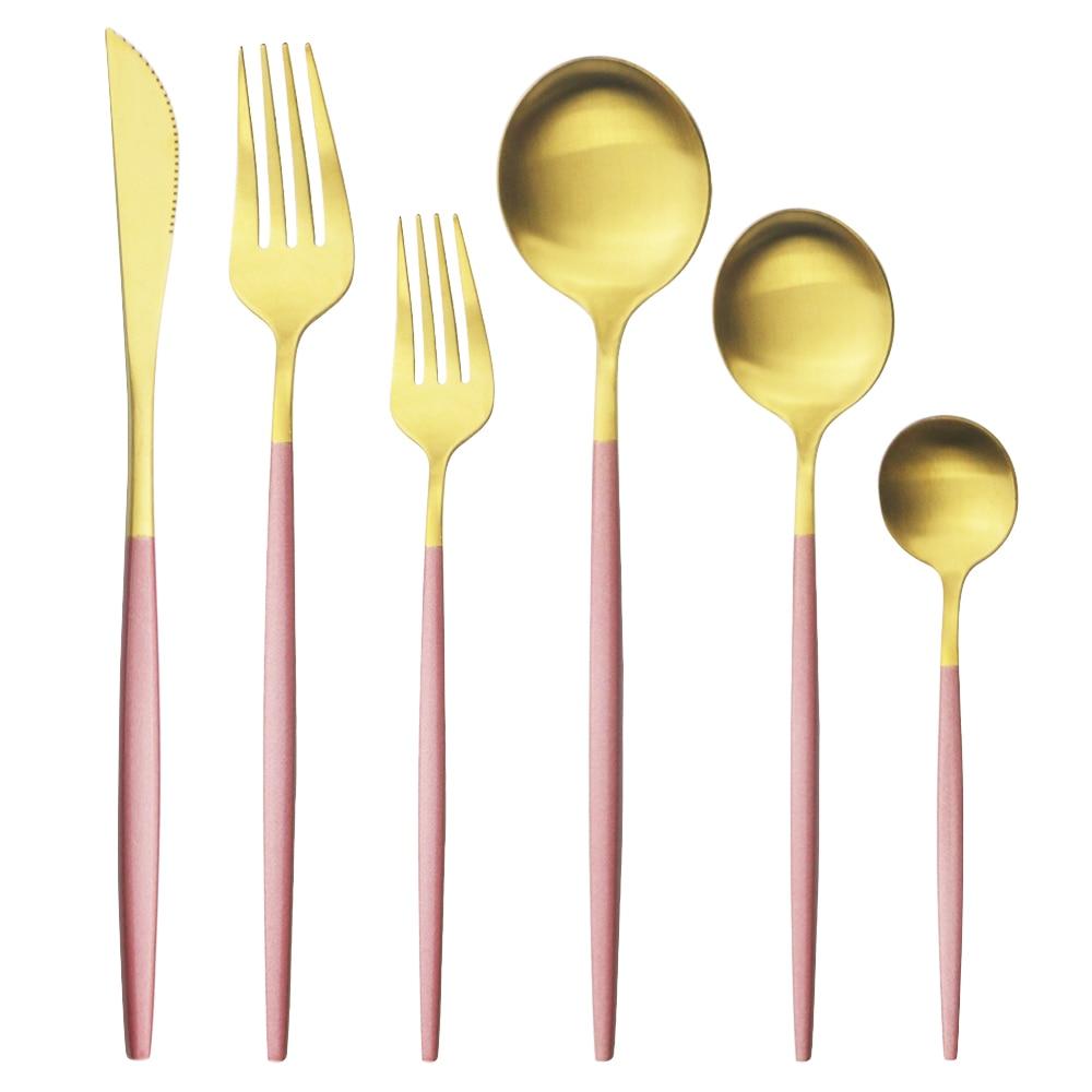 36Pcs/set Red Gold Dinnerware Cutlery Set Stainless Steel Knife Dessert Fork Tea Spoon Silverware Kitchen Flatware Tableware Set