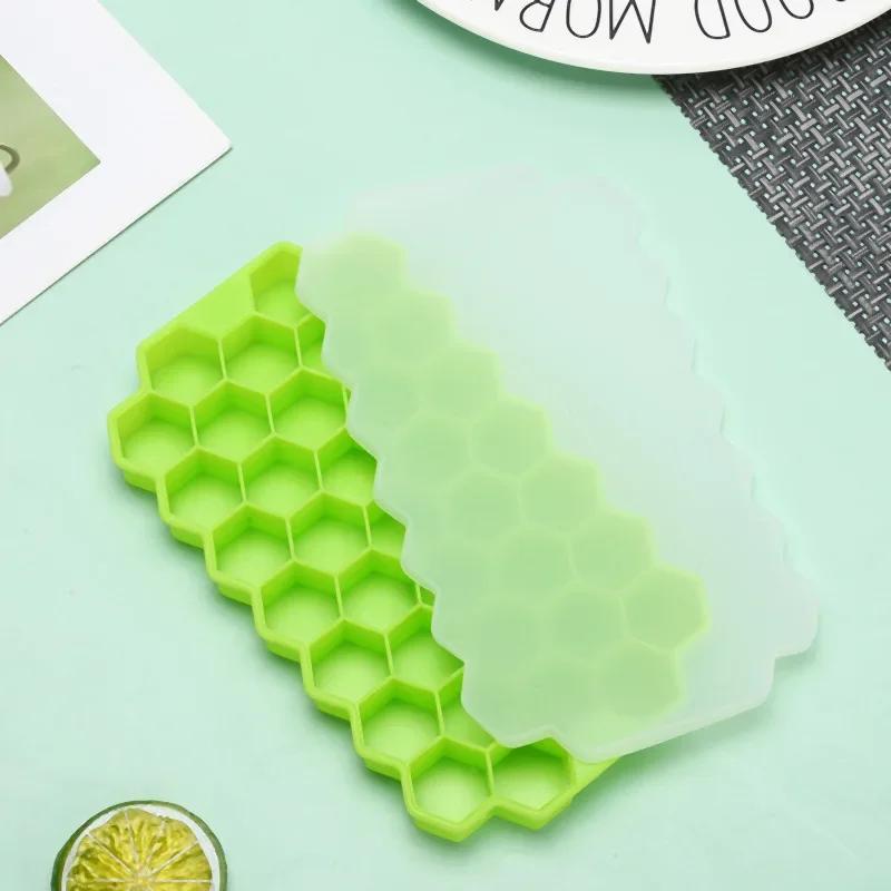 Reusable Silicone Ice Cube Tray with Removable Lids, BPA Free, Creative Honeycomb Cube Maker