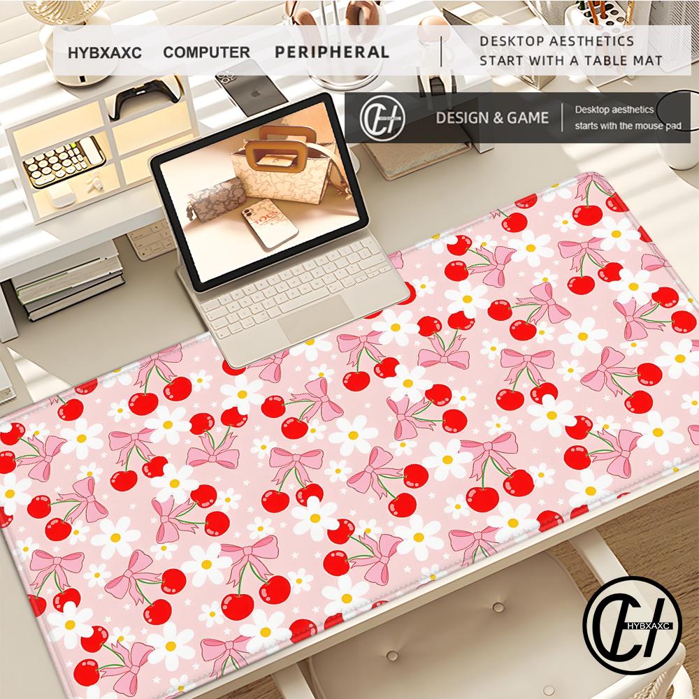 Strawberry Desk Mat Kawaii Mousepad Pink Cute milk sakura cherry blossom pattern Pastel aesthetic deskmat XXL gaming mouse pads
