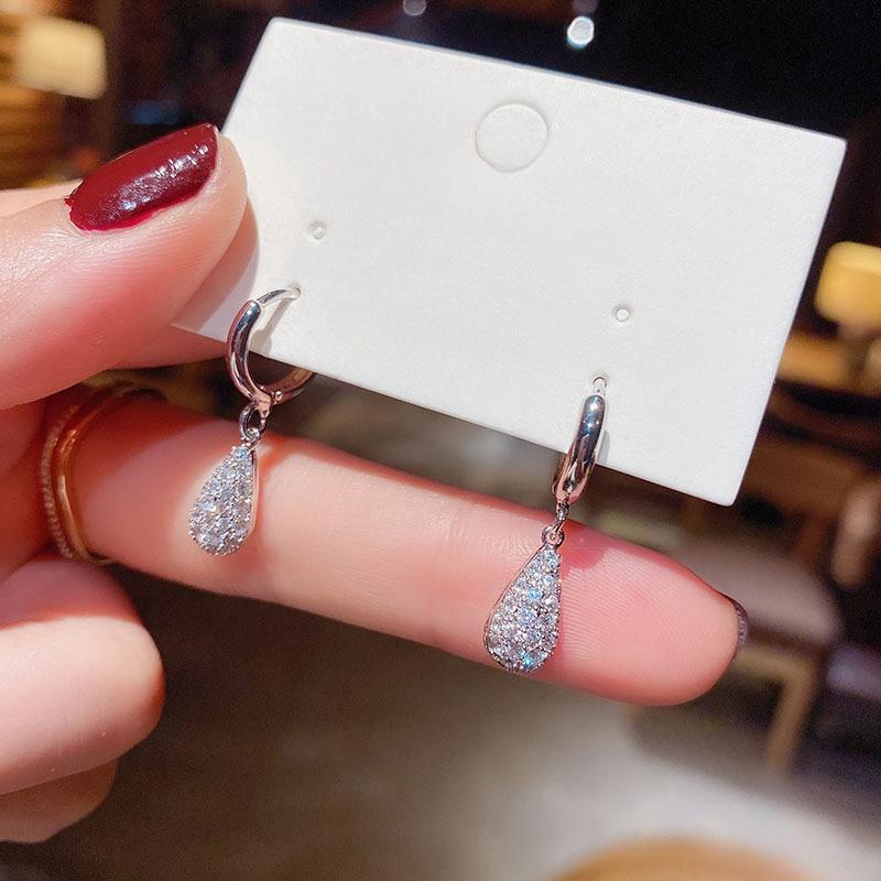 New Fashion Shiny Inlaid Zirconia Water Drop Pendant Earrings for Women Exquisite Daily Versatile Holiday Party Accessories Gift