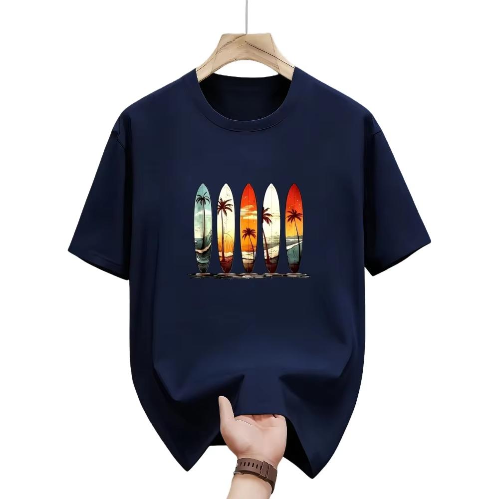 Unisexs Tshirt Fashion Surfboard Sunset Palm Tree Print Pattern Highquality Cotton Material
