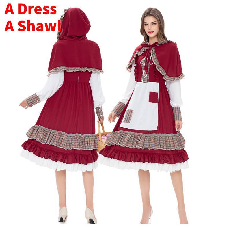 Set Costume Fiaba Cappuccetto Rosso Per Bambine e Adulti in Tessuto di Poliestere Per Cosplay e Feste a Tema