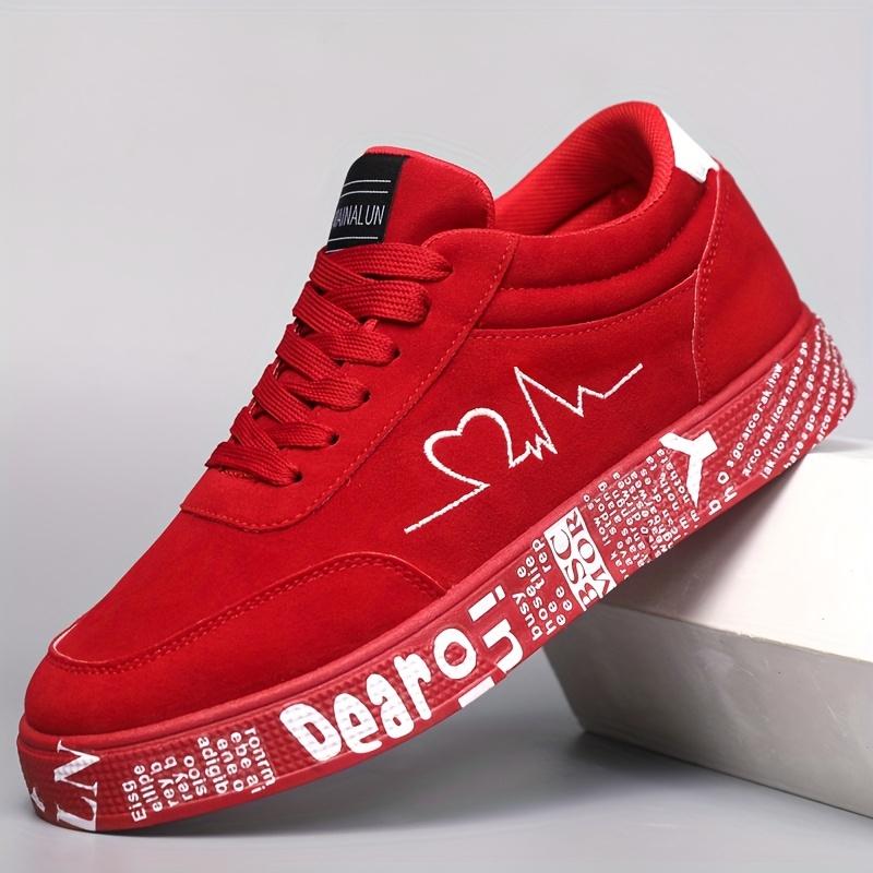 

1 Pair of Fashionable Sports Shoes - Soft Rubber Sole, Heart-shaped and Music Pattern Design, Casual Street Shoes for Couples, Valentine S Day 35 червоний