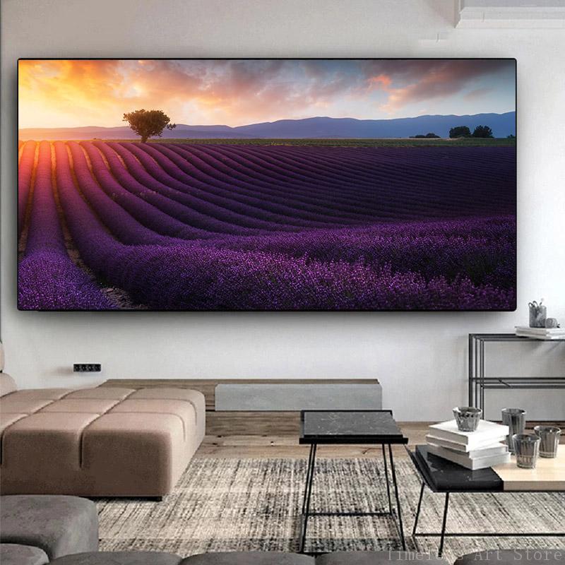 Vintage Canvas Painting Flower Sea Wall Art Pictures For Living Room Lavender Sunflower Landscape Posters Indoor Home Decoration