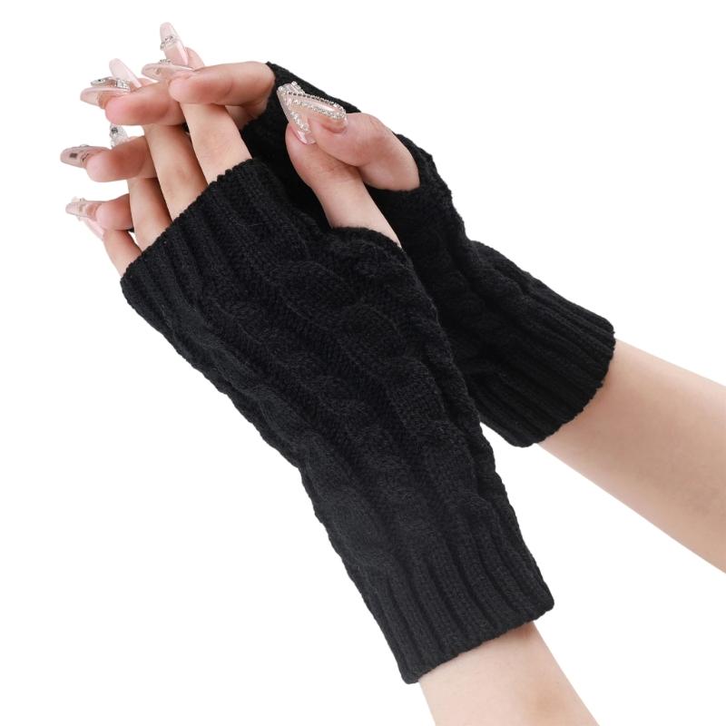 Comfortable Winter Arm Sleeves Fingerless Gloves Soft Acrylic Fibre Cable Knit Gloves For Outdoor Daily Use And Sport